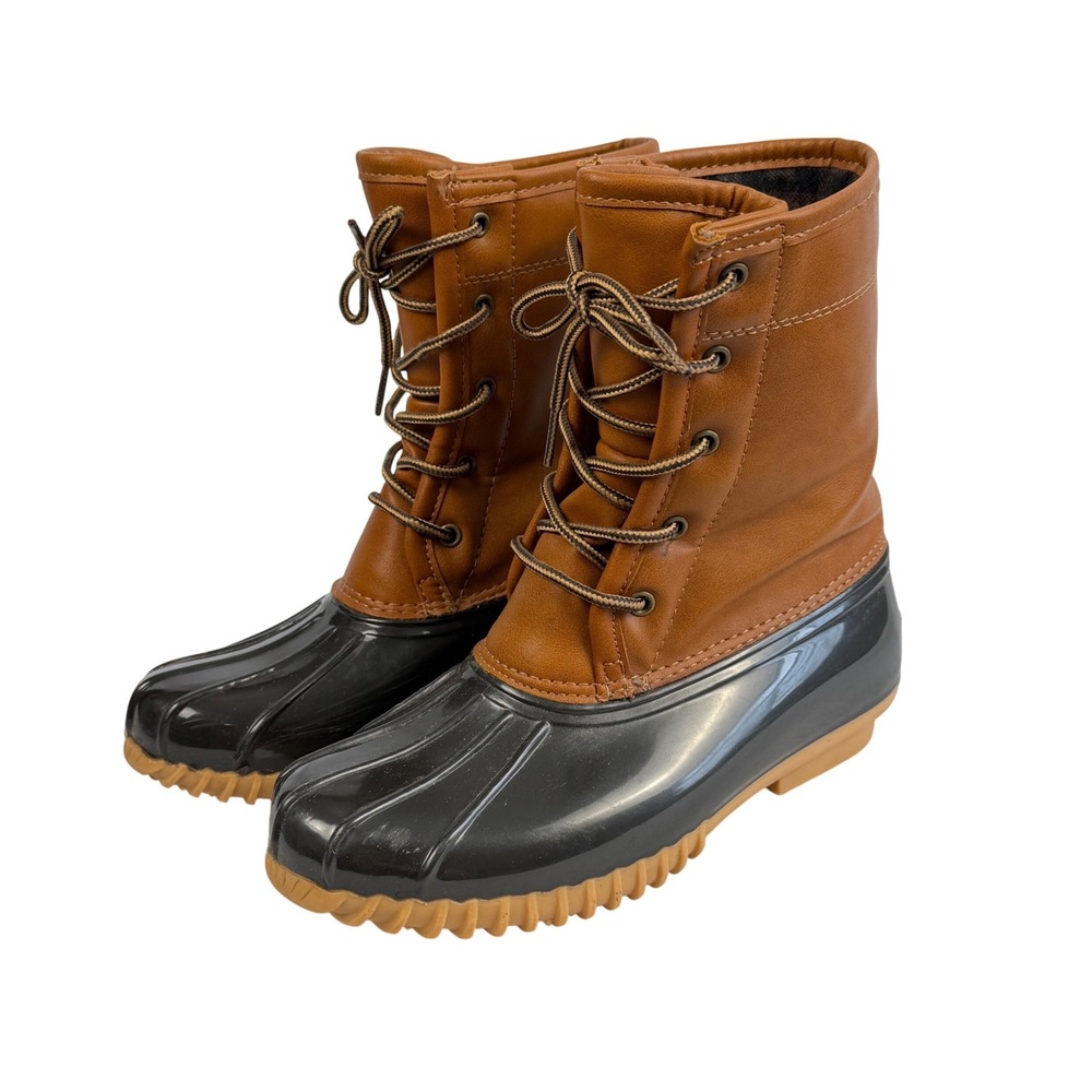 Arianna Duck Rain Boots Tan Brown Black Rubber‎ Lace Up Womens 6 Western Retro
